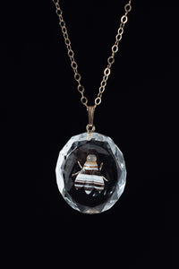 Victorian Rock Crystal with Carved Banded Agate Fly Necklace