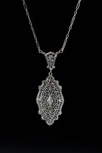 Art Deco 14k Filigree and Diamond Necklace