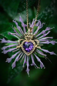 Victorian 14k Amethyst and Pearl Crowned Heart Necklace