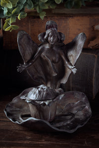 Art Nouveau Spelter Flower Nymph Inkwell