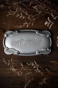 Large 1920s "At Rest" Casket Plaque with Scroll Work Detailing