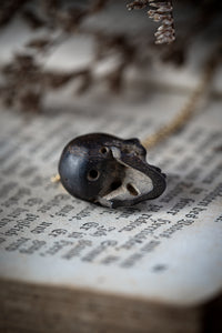 Victorian Carved Ebony Skull Pendant with Platinum and Diamond Eyes