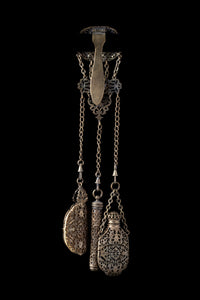 Victorian French Brass Filigree Chatelaine