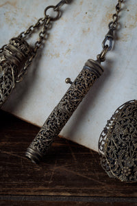 Victorian French Brass Filigree Chatelaine