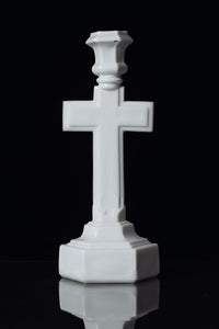 Early 1900s Bright White Milk Glass Crucifix Candlestick Holder