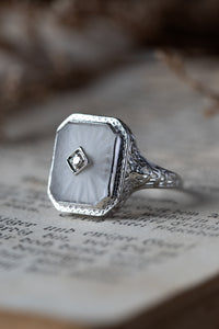 Art Deco Camphor Glass and Diamond Ring