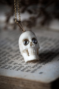 Victorian Carved Bone Skull Pendant with Platinum and Diamond Eyes