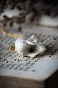 Victorian Carved Bone Skull Pendant with Platinum and Diamond Eyes