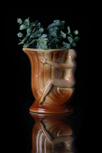 Art Deco Cornucopia Vase with Nude Figural Woman