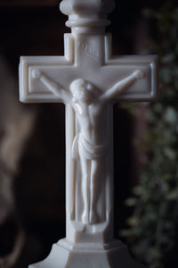 1920s Milk Glass Crucifix Candlestick