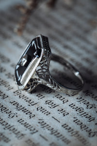 Art Deco Onyx and Diamond Filigree Ring