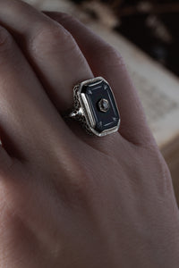 Art Deco Onyx and Diamond Filigree Ring