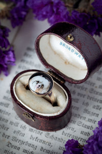 Victorian 9k Pomeranian Enamel Dog Portrait Miniature Ring
