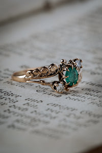 10k Victorian Emerald and Diamond Satellite Ring