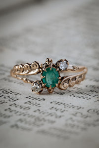 10k Victorian Emerald and Diamond Satellite Ring