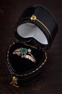 10k Victorian Emerald and Diamond Satellite Ring