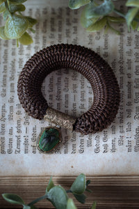 Early Victorian Woven Hair Bracelet With Scarab Charm