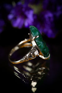 Art Deco Carved Floral Jade 10k Ring