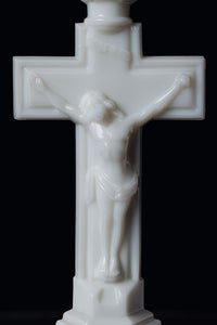 Early 1900s Milk Glass Crucifix Candlestick Holder