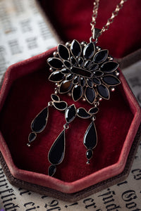 Victorian 10k Onyx Floral Drop Pendant