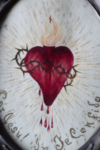 Antique Framed Sacred Heart Painting