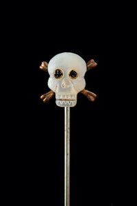 Edwardian Mother of Pearl Skull and Crossbones Stick Pin