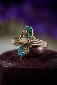 Victorian 14k Persian Turquoise and Pearl Ring