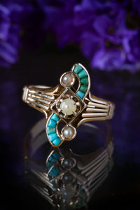 Victorian 14k Persian Turquoise and Pearl Ring