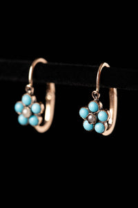 Victorian Persian Turquoise Forget-Me-Not 14k Earrings