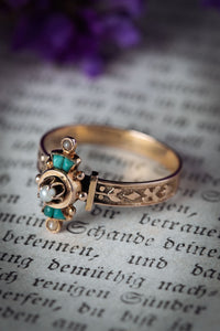 Victorian 10k Etruscan Revival Pearl and Turquoise Ring