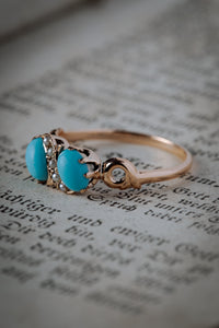 Victorian Persian Turquoise Cabochon and Seed Pearl Ring