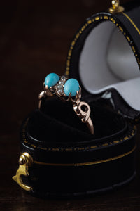 Victorian Persian Turquoise Cabochon and Seed Pearl Ring