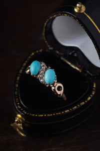 Victorian Persian Turquoise Cabochon and Seed Pearl Ring