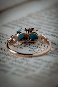 Victorian Persian Turquoise Cabochon and Seed Pearl Ring