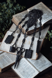 Victorian Black Lacquered Mourning Chatelaine