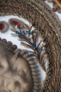 Victorian Mourning Hair Wreath with Wax Icon of St. Joseph and Jesus