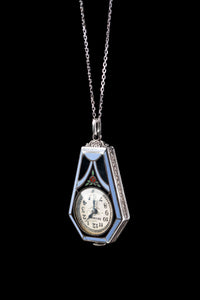 Art Deco Brunvil Sterling & Enamel Coffin Pendant Watch