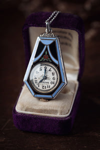 Art Deco Brunvil Sterling & Enamel Coffin Pendant Watch