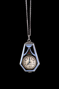 Art Deco Brunvil Sterling & Enamel Coffin Pendant Watch