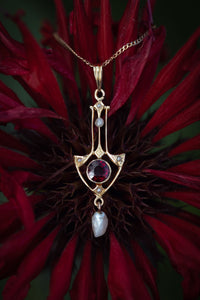 Art Nouveau Amethyst and Pearl Lavalier Necklace