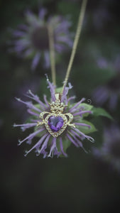 Victorian 14k Amethyst and Pearl Crowned Heart Necklace