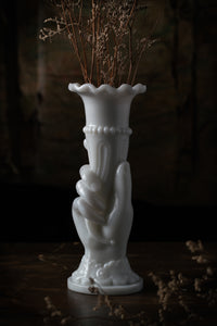 Milk Glass Cornucopia Hand Vase