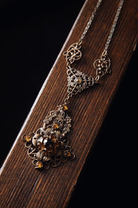Art Deco Filigree and Amber Glass Necklace