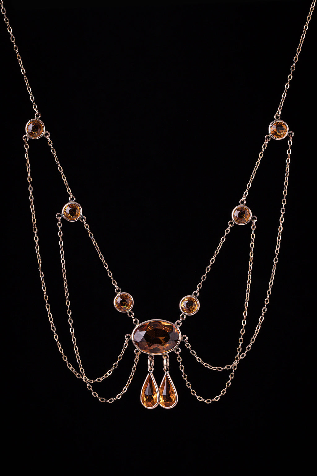 Edwardian Amber Glass Festoon Necklace – The Veiled Mirror