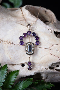 Early Victorian 10k Amethyst, Paste and Pearl Mourning Necklace