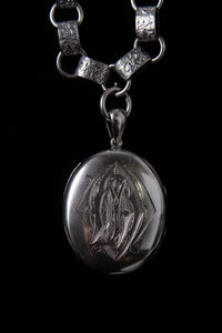 Large Victorian Cuff Button Locket and Etched Collar