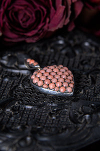Victorian Pave Coral Heart Mourning Pendant