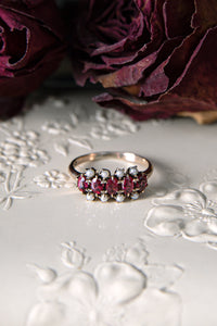Victorian Mandeville, Carrow & Crane Garnet Doublet and Seed Pearl Ring
