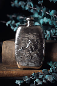 Art Nouveau Unger Brothers Sterling Silver Flask with Smoking Woman