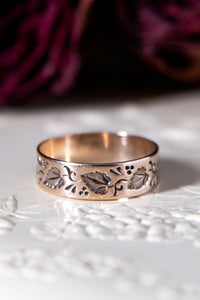 Victorian Hand Chased Ivy Leaf Cigar Band Wedding Ring